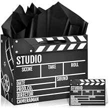 Movie Theme Gift Bag with Greeting Card & 3 Sheets Tissue Paper,Directors Clapboard Treat Bag for Cinema Film Director Awards Night,Senior Night,Theater Party Decorations,Movie Star Theme Birthday Goodie Bag