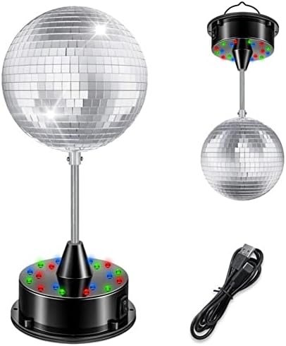 5-Inch Mirror Ball and 6RPM Rotating Motor Base, Disco Party Ambient Light, Base 18 Red, Green, Blue Three Color Bulbs, for Home Parties, Weddings, Nightclubs, Bars, Bands, KTV, Parties