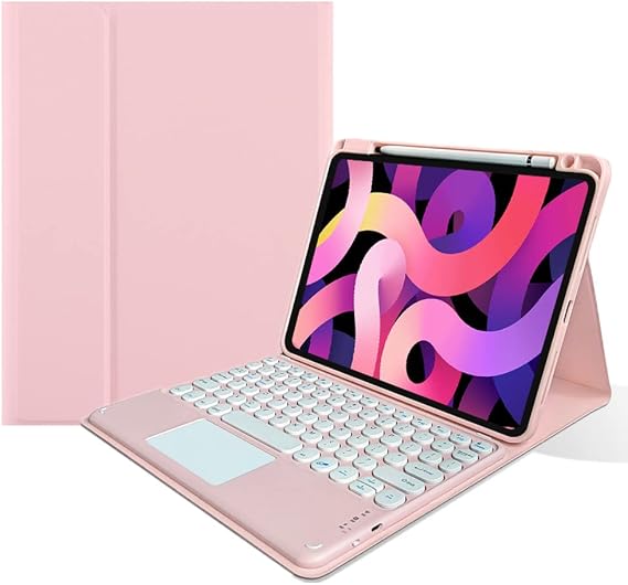 iPad Air 5th 4th Generation Keyboard Case with Touchpad iPad Pro 11 inch 4th 3rd 2nd 1st Generation Color Keyboard Removable Bluetooth Keyboard Cover Support Pencil Charging, Pink