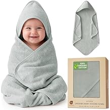 100% Organic Cotton Plush Woven Hooded Baby Bath Towels - Soft and Absorbent 31x31 Inches for Newborns and Kids, Baby Hood Towels for Newborn, Premium Infant Towels (Moos Green)