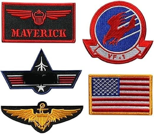 Pete Mitchell Navy Fighter Patch (5 PC Bundle - Iron on Sew on)