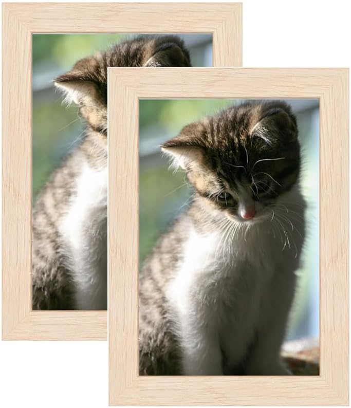 2PCS Wood Photo Frame 6x4 in Natural Colour - 10x15cm Versatile Frame with Plexiglass for Tabletop and Wall Mounting