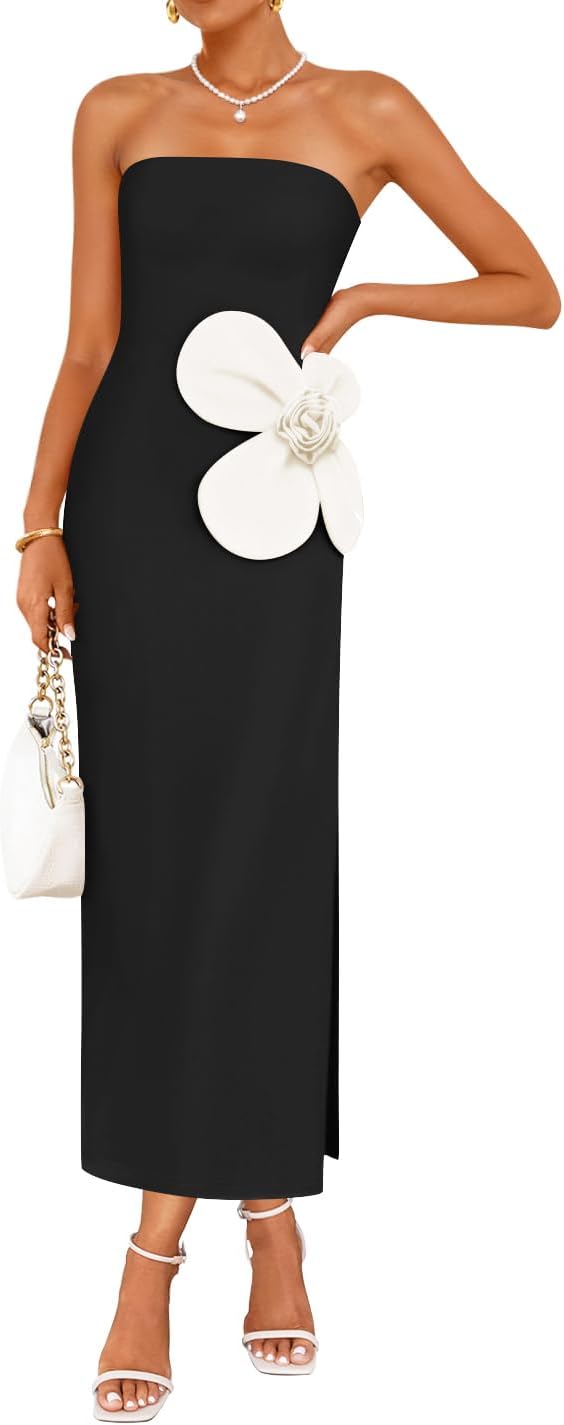ZESICA Womens Summer Cocktail Strapless Bodycon Maxi Dress
