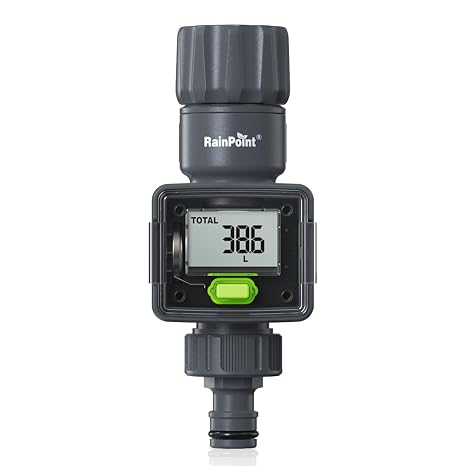 RAINPOINT Digital Garden Hose Flow Meter - Real Time Tracking Smart Water Supply Meter for Outdoor Plants