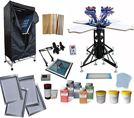 TECHTONGDA 4 Color 4 Station Screen Printing Kit 4 Color Screen Printing Press Kit T-Shirt Printing