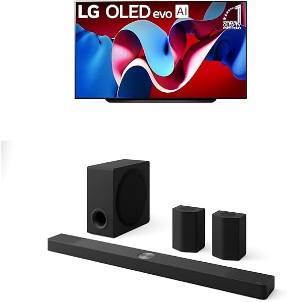 LG 83-Inch Class OLED evo C4 Series Smart TV 4K Processor Flat Screen with Alexa Built-in (OLED83C4PUA, 2024),LG 9.1.5 ch. Sound Bar with Wireless Dolby Atmos Soundbar and Rear Speakers