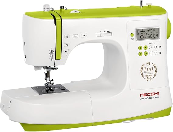 Necchi NC-102D Computer Sewing Machine - 200 Stitch Programs 8 Automatic Buttonholes Horizontal Gripper LCD Display LED Lighting & Start/Stop Function
