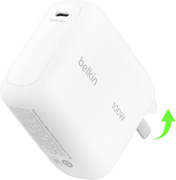 Belkin USB C Wall Charger 100W - Compact GaN Charger for MacBook Pro/Air, Chromebook, Dell, iPad, Tablet, iPhone 17, Samsung Galaxy S26, AirPods - USB C Charging Cable Included - Travel Essentials