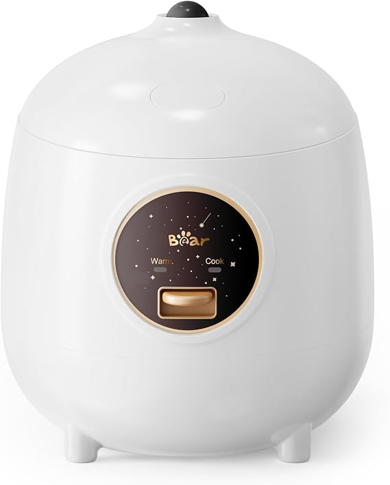 Bear Mini Rice Cooker, 2-Cup Uncooked, Nonstick, Keep Warm, BPA Free, White