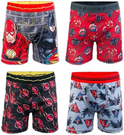Handcraft Boys' Justice League Boxer Briefs Flash Batman Superman 4-Pack Polyster/Spandex Blend Sizes 6,8,10