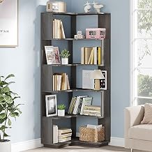 Tribesigns 6 Tier Corner Bookshelf, 64.9 Inches Tall Industrial L Shaped Bookcase with Anti-Drop Panel, Freestanding Wood Grain Shelf Display Rack Storage Organizer for Home Office