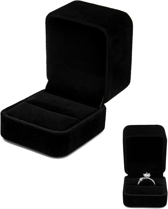 Ring Box, Velvet Wedding Ring Box Engagement Ring Box, Single Ring Organiser Box Small Ring Boxes for Engagement, Proposal, Wedding,Ceremony, Valentines Day (black)