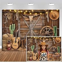 CHAIYA 7X5FT Western Cowboy Backdrop Wild West Rustic Wooden Barn House Photography Background for Western Party Decoration Kid Birthday Party Banner