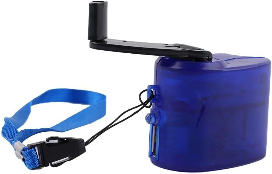 Portable USB Hand Crank Generator Manual Dynamo for CHARGER Power Supply For Mobile Phones Digital Devices Camping Hiking Travel With LED Indicator Light(Blue)