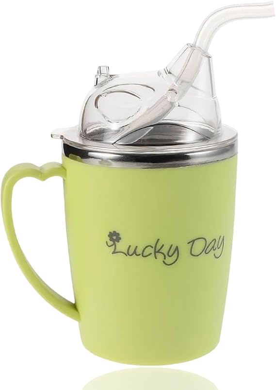 350ml Sippy Cup with Straw, Green Beakers for Elderly 3-in-1 Non Spill Cups for Elderly, Drinking Cups with Lids and Straws Suitable for The Elderlys and People with Limited Mobility