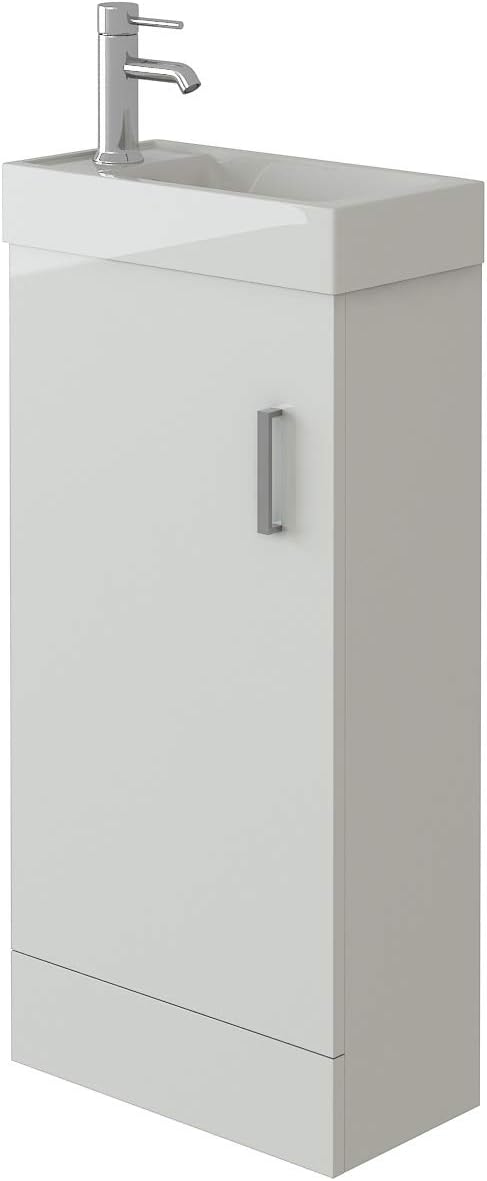 VeeBath BB.MIN010 Sheen Bathroom Cloakroom Vanity Basin Cabinet Unit Free Standing White High Gloss Sink Storage Furniture - 400mm
