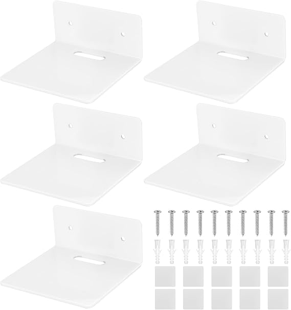 5 Pcs White Acrylic Floating Wall Shelves, Small Display Ledges