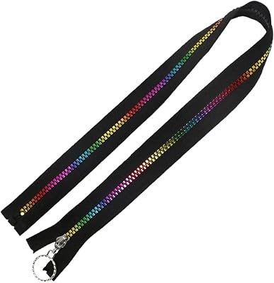 10 Strings Black Zipper Tape Coat Zipper #5 Plastic Separating Coil Rainbow Color Metallic Teeth Heavy Duty Zippers Bulk for Sewing DIY Replacement Tailor Bag Garment Clothing Crafts Supply