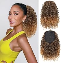 LOSMOEER Ponytail Extension 10 Inch Drawstring Ponytail Hair Extensions for Women Brown and Honey Blonde Short Kinky Curly Ponytail Fake Hairpiece Daily Party Use