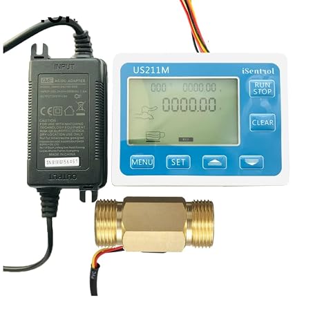 Digital Flow Meter Totalizer with Brass Flow Sensor G3/4 Hall Flow Sensor 2-45LPM