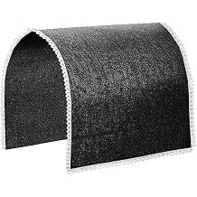 Ntomtuex Linen Couch Arm Covers - Lace Edge Non-Slip Slipcover Protectors for Leather Recliner Chair, 2 Pieces, Black