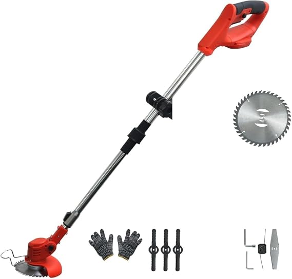 Cordless Weed Wacker, 2 Batteries, Electric Weed Eater, Grass Trimmer Cordless, Weed Erimmer GCJ-Hong-TBM, Red