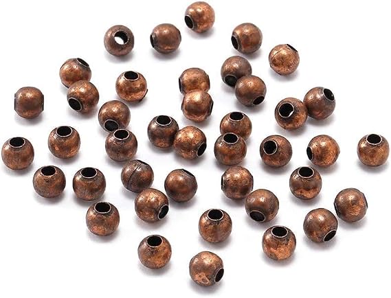 100 Pcs 5mm Antique Copper Round Spacer Beads Smooth Ball End Seed Metal Beads for Jewelry Making Accessories Supplie Beading Making, Beading Supplies (0.20inch)