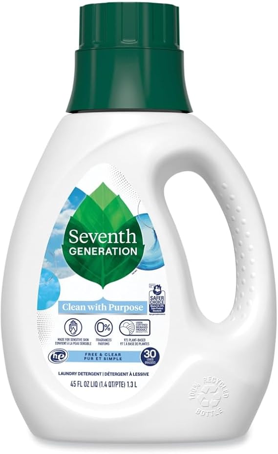 Seventh Generation natural liquid laundry detergent, fragrance free, 45 oz bottle, 6/carton