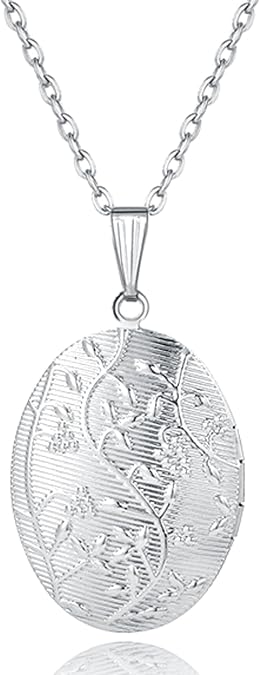 YOUFENG Love Heart Flower Locket Necklace that Holds Pictures Photo Locket Birthday Gifts
