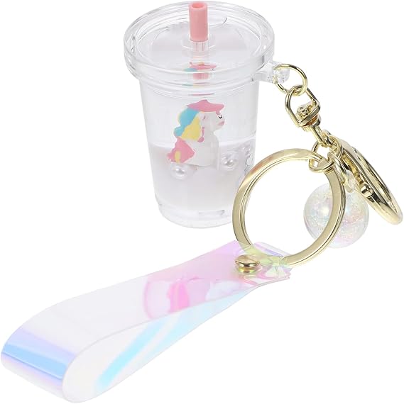 PRETYZOOM Kawaii Liquid Keychain Unicorn Keychain Floating Liquid Quicksand Milk Tea Lucky Bottle for Women