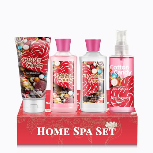 Cotton Candy Bath & Body Kit,3 Fl Oz-4PCS, Home Spa Set Including Body Lotion, Shower Gel, Body Cream, and Fragrance Mist-Ideal Skincare Gift