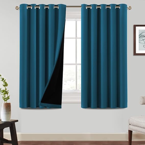 BellaHills 100% Blackout Curtains for Bedroom Thermal Insulated Blackout Curtains Heat  Light Blocking Eyelet Curtains for Living Room with Black Liner 2 Panels, 66 x 54 Inch, Dark Teal