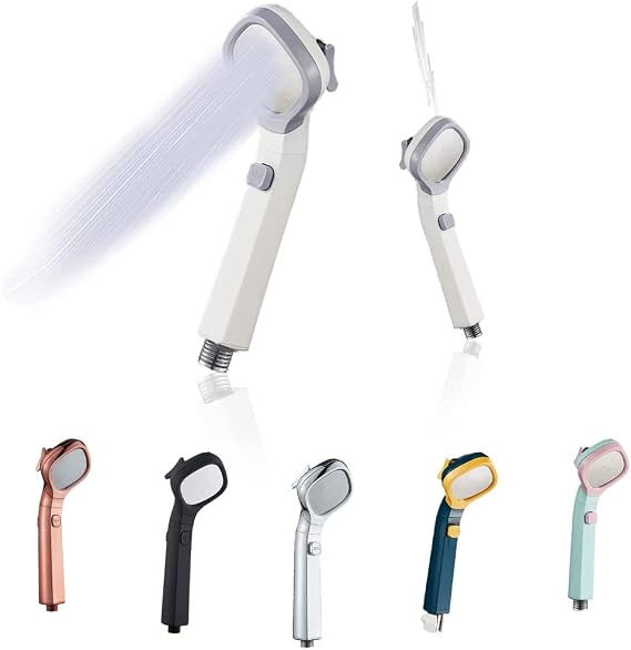 Shower Head, Premium Quality Pressurized Shower Head, Handheld High Pressure Water Saving Showerheads with 4 Modes Support, One-Touch Water Cut-Off, White