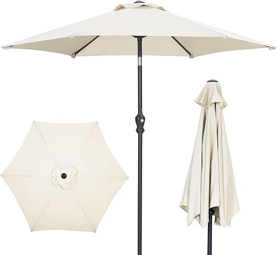 GDY 7.5FT Patio Umbrella Outdoor Table Umbrella,Market Umbrella with Push Button Tilt and Crank for Garden, Lawn, Deck, Backyard & Pool (Beige)