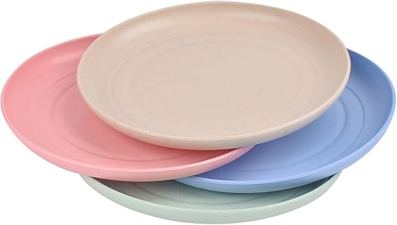 4PCS Reusable Plastic Plates, Set of Rigid Plastic Plates for Children, Camping, Picnic, Travel or Everyday Use (5.9 inches)