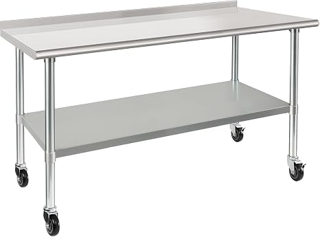 Stainless Steel Table - 30 x 60In Heavy Duty NSF Commercial Metal Prep Table with Backsplash & Adjustable Undershelf Wheels Worktable for Home Kitchen Hotel Restaurant Workshops Garage Outdoor Use