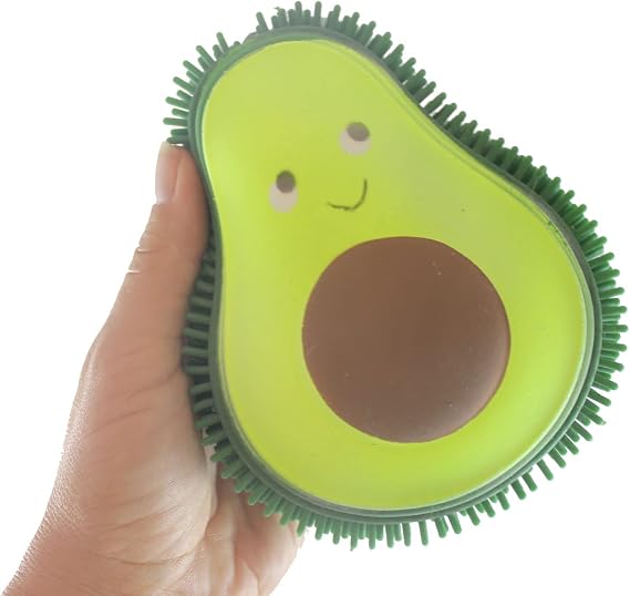 1 Larger 5.5" Avocado Puffer Fruit Smaller Air- Filled Squeeze Stress Balls with Faces - Sensory, Stress, Fidget Toy