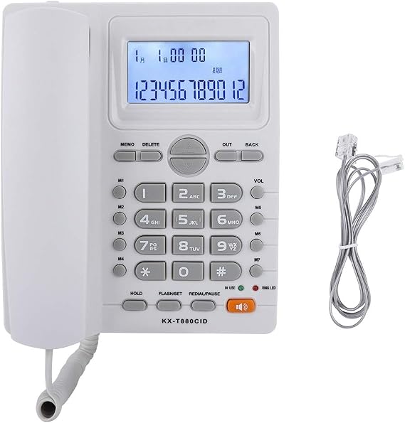 Corded Phone, Desktop Landline Telephone Wired Phone for Home Office Hotel Use, Speakerphone, Caller ID Display, Hands Calling (White)