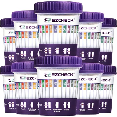[10 Test Cups] 14-Panel EZCHECK Multi-Drug Urine Test Cup at-Home Instant Testing for 14 Substances - Fast Result in 5 mins - FSAHSA Eligible