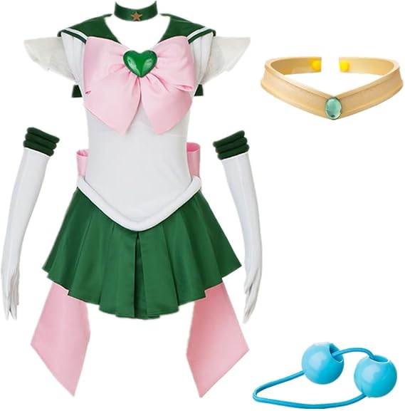 ZNZXYCOS Sailor Moon SuperS Makoto Kino Sailor Jupiter Set, Cosplay Costume + Hair Accessory, Christmas Cosplay Event