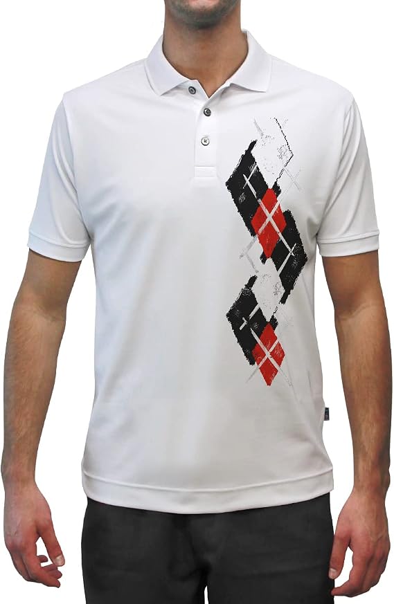 Dry Fit Graphic Golf Polo Shirt for Men, Great for Sports and All Outdoor Activities - Argyle Paradise - JJJJ: Black/Red/White - 5X-Large