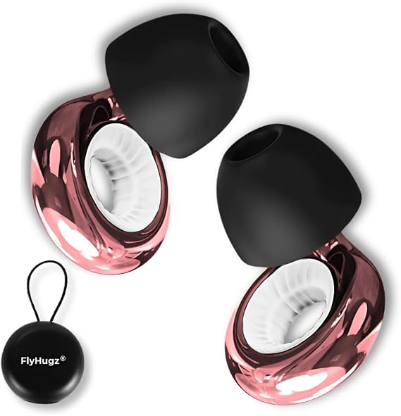 FlyHugz Noise Cancelling Ear Plugs Reusable Loop Earplugs for Sleeping, Tinnitus Relief, Snoring, Concerts, Travel & Work (Pink, Standard)