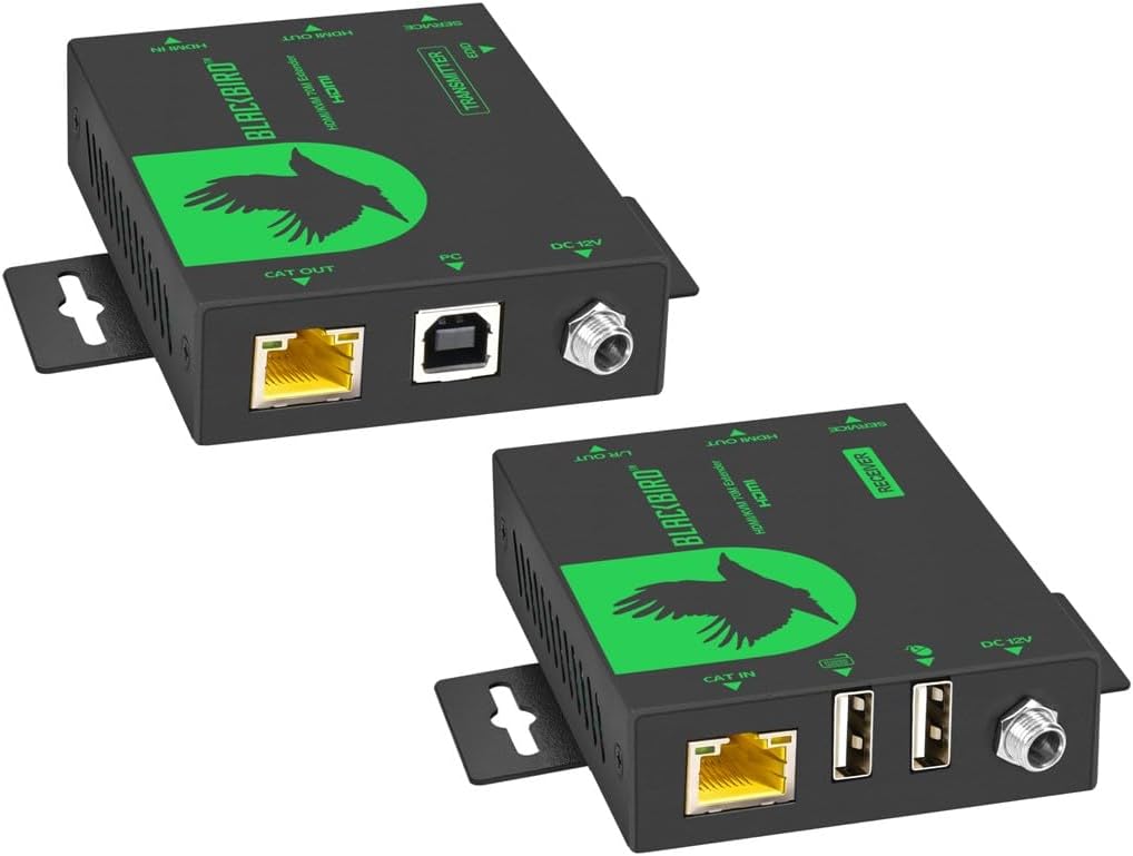 Monoprice Blackbird Pro‑Sumer HDMI KVM Extender, 70m, 4K60, HDMI 2.0b, HDCP 2.2, HDR, HDR10, HDR10, Dolby Vision, HLG, Audio Extraction, KVM Pass‑Through