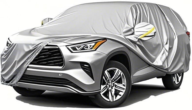 5-Layer All-Weather Waterproof Light-Weight Car Cover for Toyota Grand Highlander 2024-2025.Full Car Cover Outdoor Waterproof Sun Rain Snow Hail Protection,with a Free Storage Bag Silver