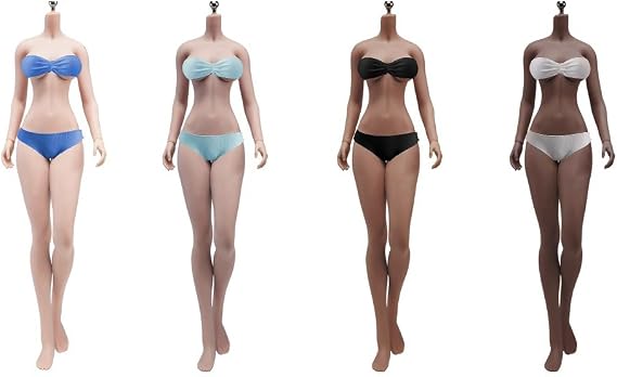1/6 Scale Female Body,12inch Super Flexible Female Large Bust Anime Tall Seamless Action Figure Body Collectible (S50D Black Skin with Undetachable Feet)