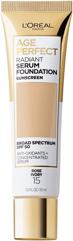L'Oreal Paris Age Perfect Radiant Serum Foundation with SPF 50, Rose Ivory, 1 oz