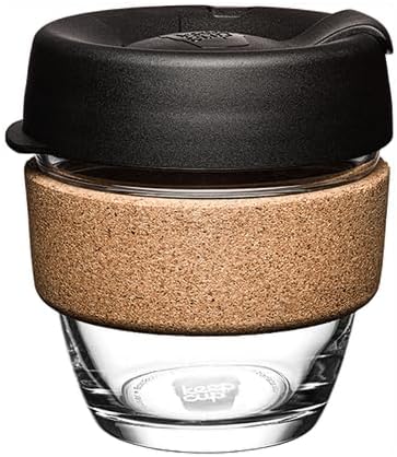KeepCup Brew Cork - Reusable Coffee Cup Tempered Glass and Natural Cork, S 8oz/227ml - Black