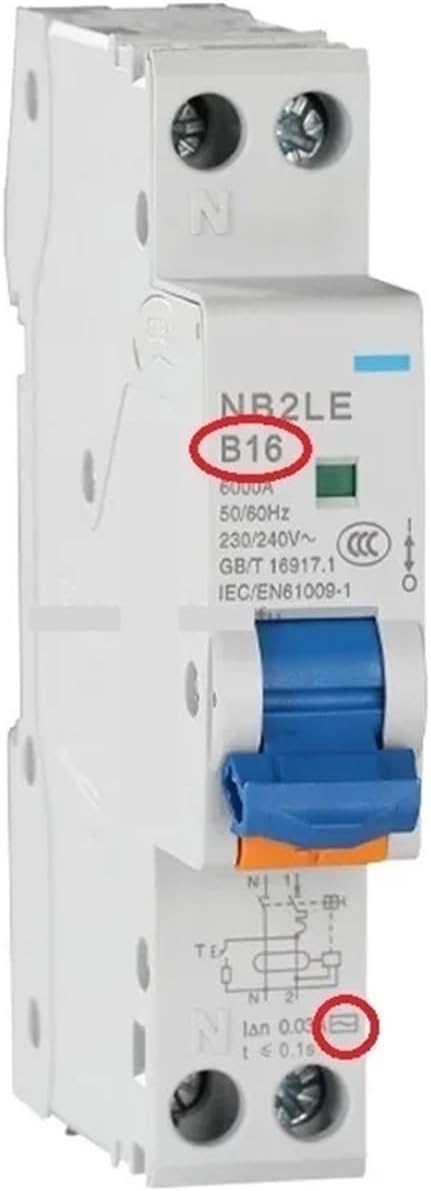 Residual Current Operated Leakage Protection Switch Circuit Breaker，Compatible For CHINT，NB2LE B C Type A AC 1P+N RCBO 30MA 10A 16A 20A(Curve B-AC,16A)