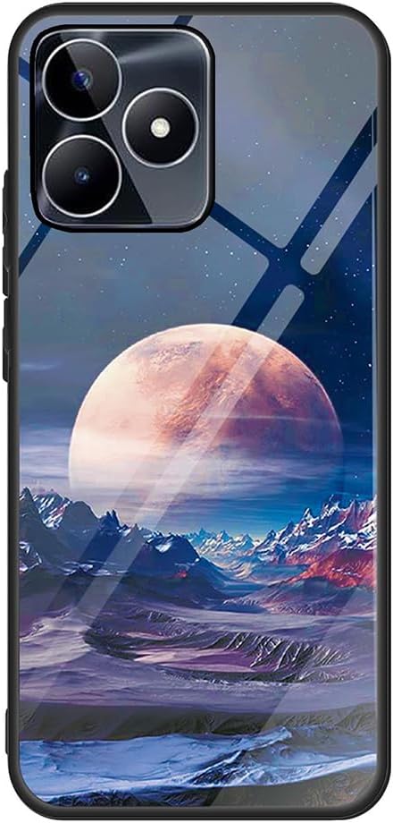 SEAHAI Case for Realme C53 / Realme C51, Ultra Thin Elegant Painted Pattern Tempered Glass Hard Back & Soft Silicone TPU Bumper Hybrid Shockproof Cover, Moonlight Song