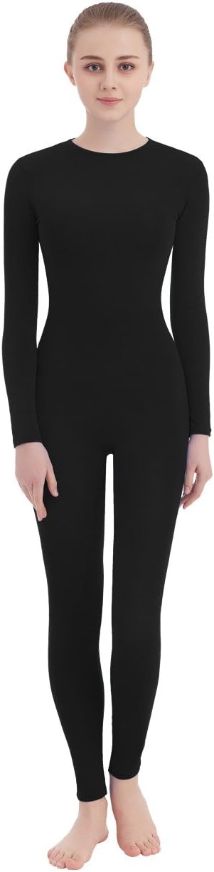 SUPRNOWA Crew Neck Full Body Unitard Spandex Footed/Footless Long Sleeve Bodysuit Unisex